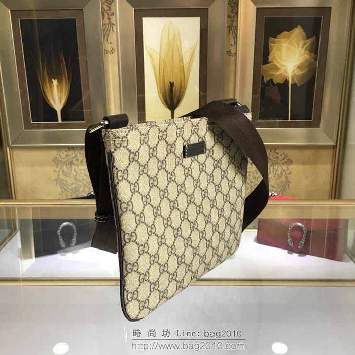 GUCCI 古馳男包 新款 201538 棕色高級人造革 男士 單肩斜挎包